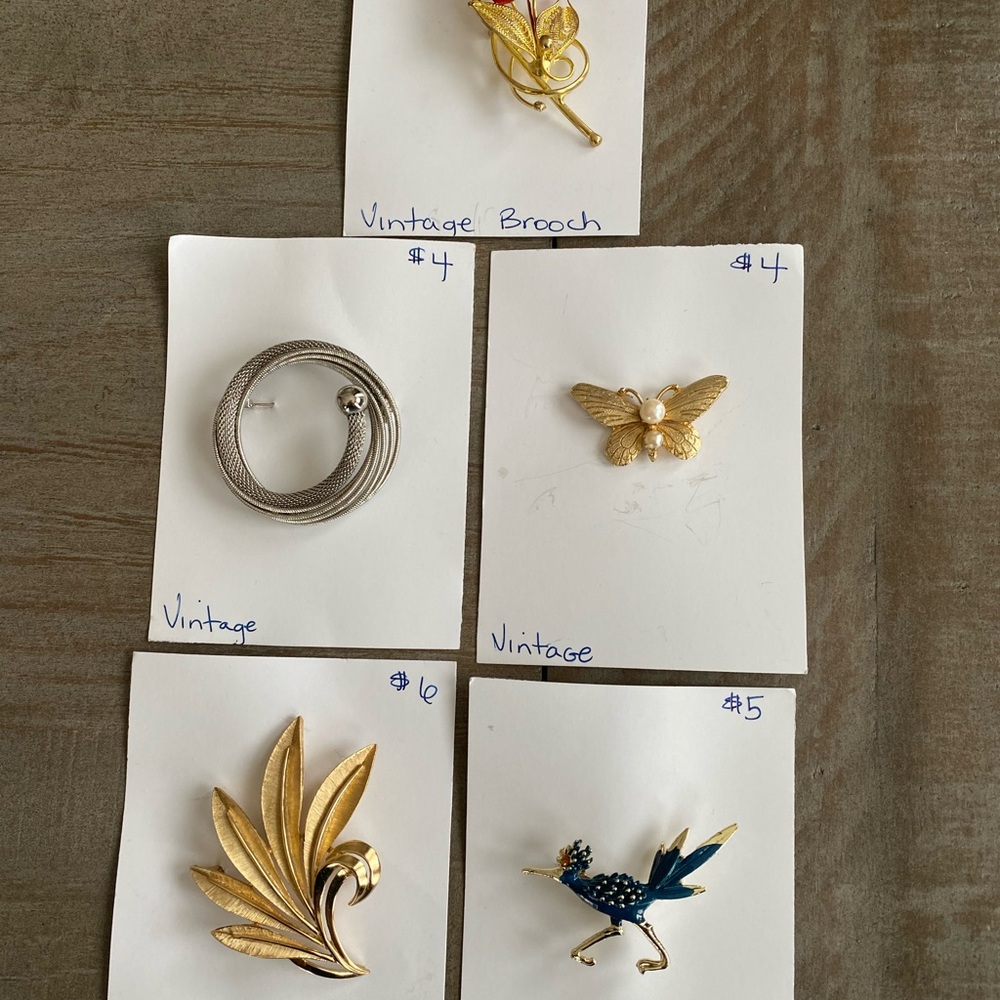 Gold and Silver Brooch Collection 5 piece Bundle for Any Occasion